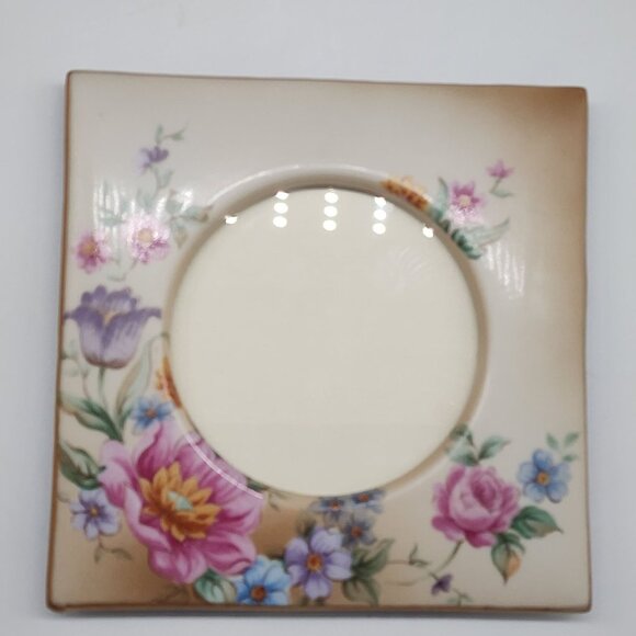 Vintage Floral Ceramic Picture Frame With Transferware Flowers Roses - Picture 8 of 12